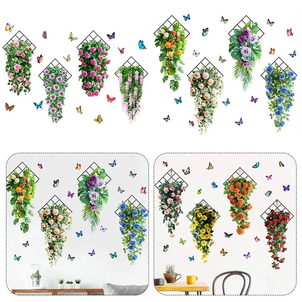 3D Design Wall Sticker Flower & Butterfly Self-adhesive Wall Decorative Sticker Flower Basket Multicolor Mural Art