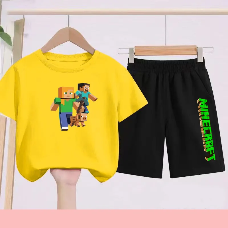 

Summer Children's Cartoon Pattern Printed T-Shirt +Shorts Set -Boys and Girls Ages3-12-Sport Short Sleeve Gift for Daily Use Set