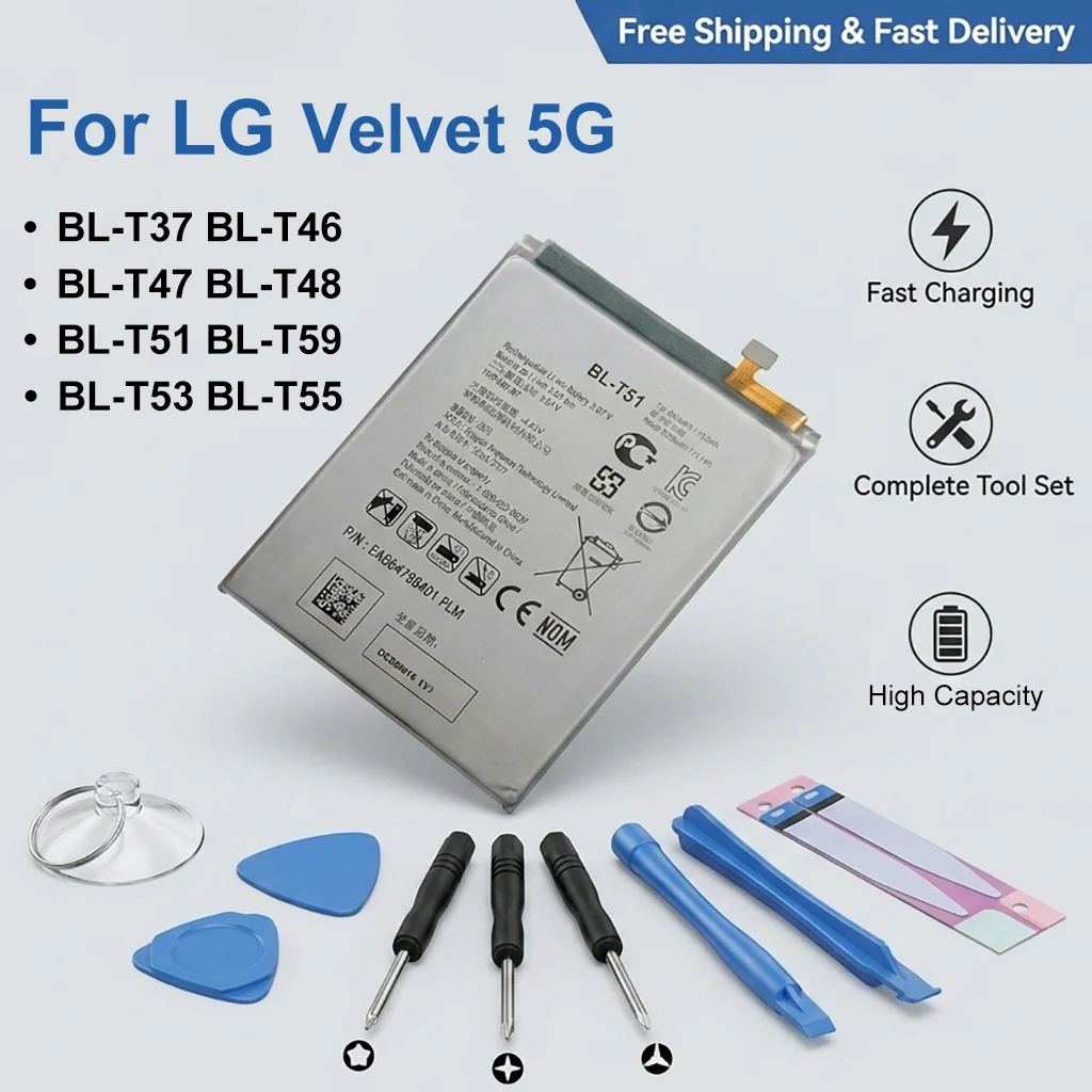 

For LG V40 ThinQ K42 Velvet 2 Pro Velvet 5G Replacement Battery High Capacity BL-T37 BL-T48 BL-T51 BL-T59 BL-T53 BL-T55 BL-T46