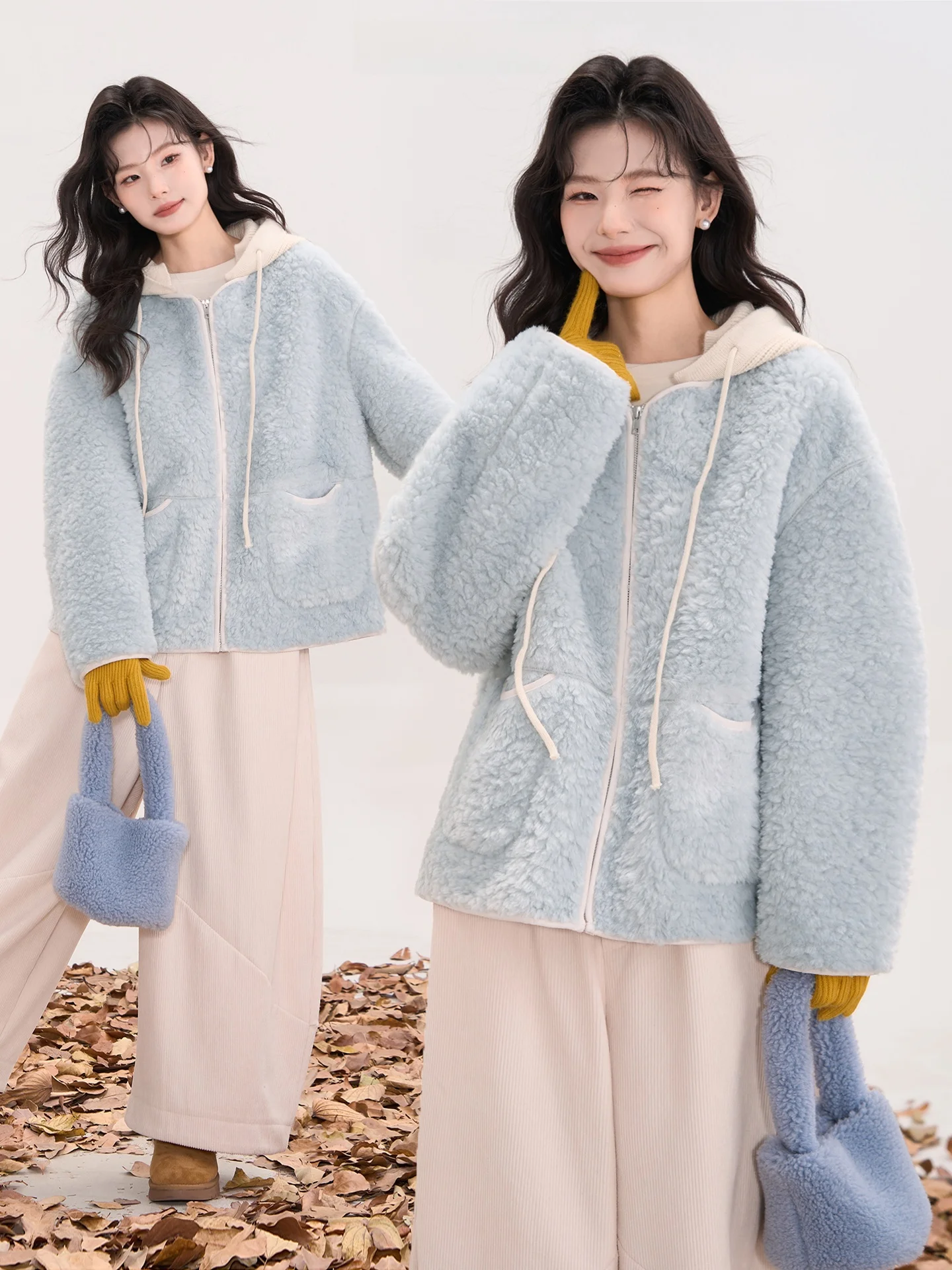 

Princ Sle Detachable Knitted Hooded Plu Jaet Women's Winter Warm Top Floral Field Window Heme Coat Fem Faion