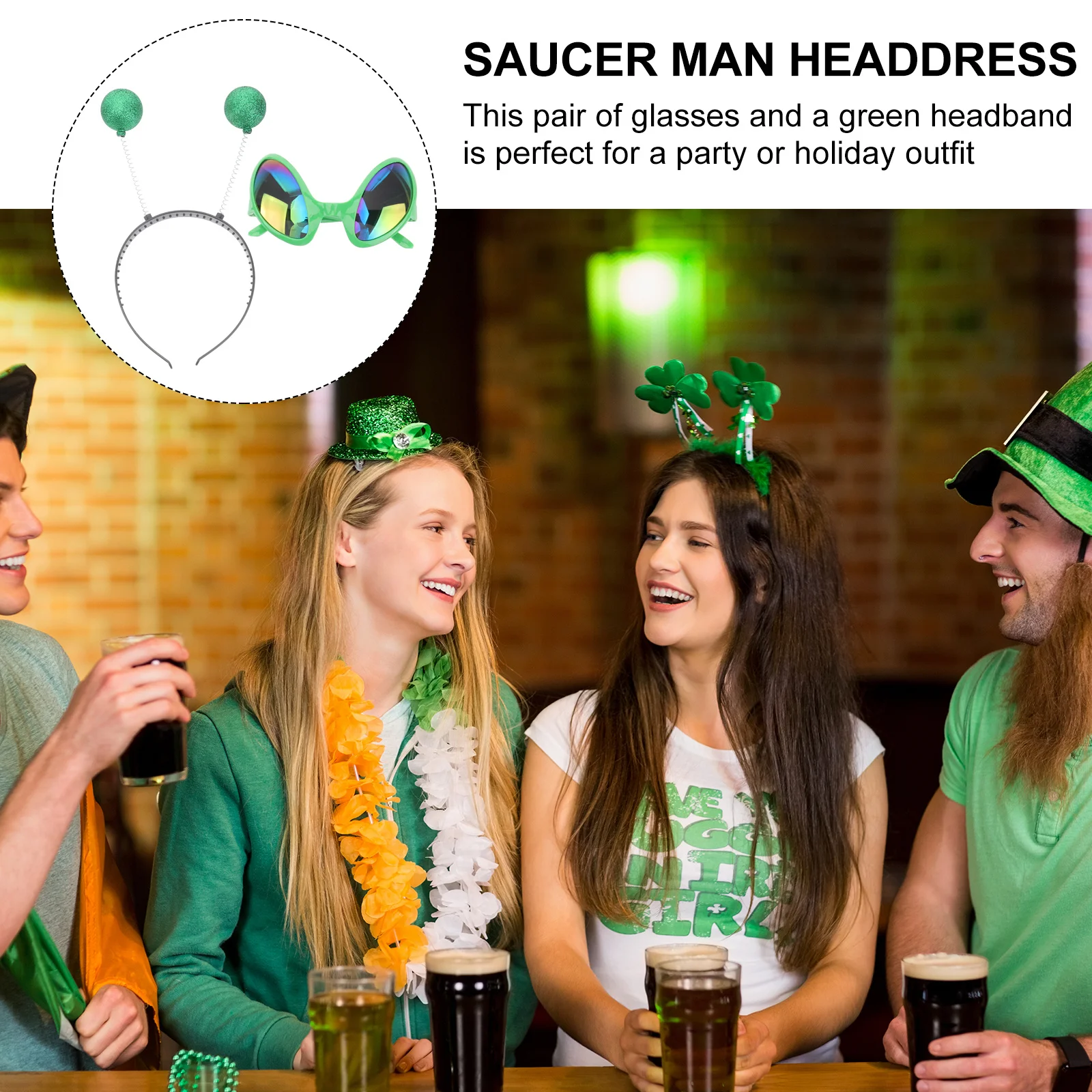 

6Pcs Saucer Man Funny Glasses Hair Hoop Party Headdress Festival Headband Cosplay Costume Accessories Saucer Man Headdress