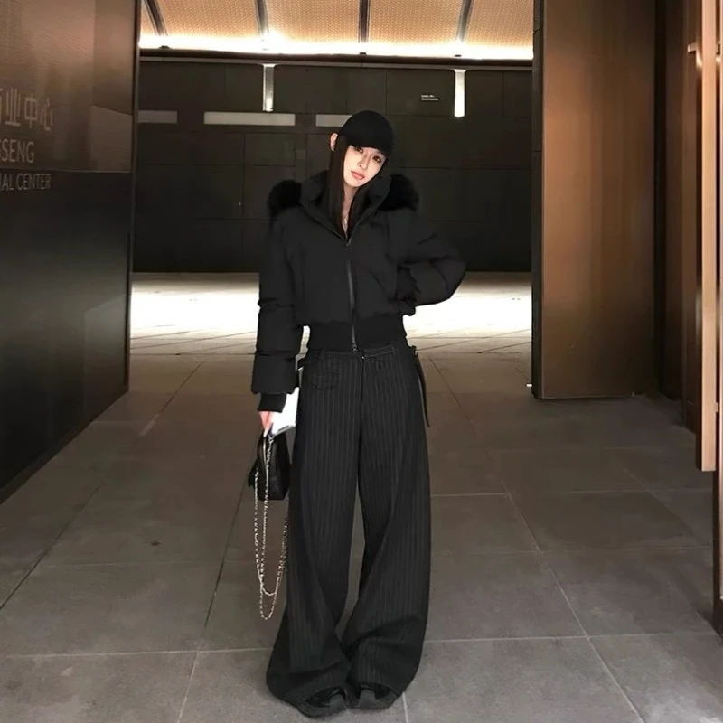 Women's Winter New High-end Thickened Warm Bread Coat Loose and Comfortable Retro Big Fur Collar Hooded Down Cotton Clothes