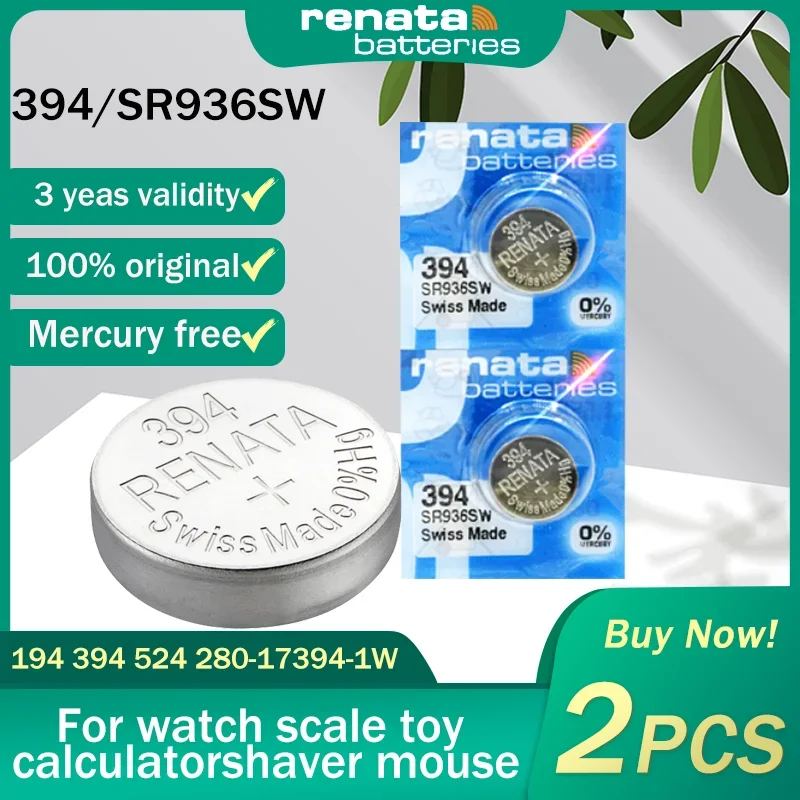 2PCS Original Renata 394 SR936SW AG9 LR936 1.55V Silver Oxide Watch Battery 194 LR45 For Toy Scale Swiss Made Button Coin Cells