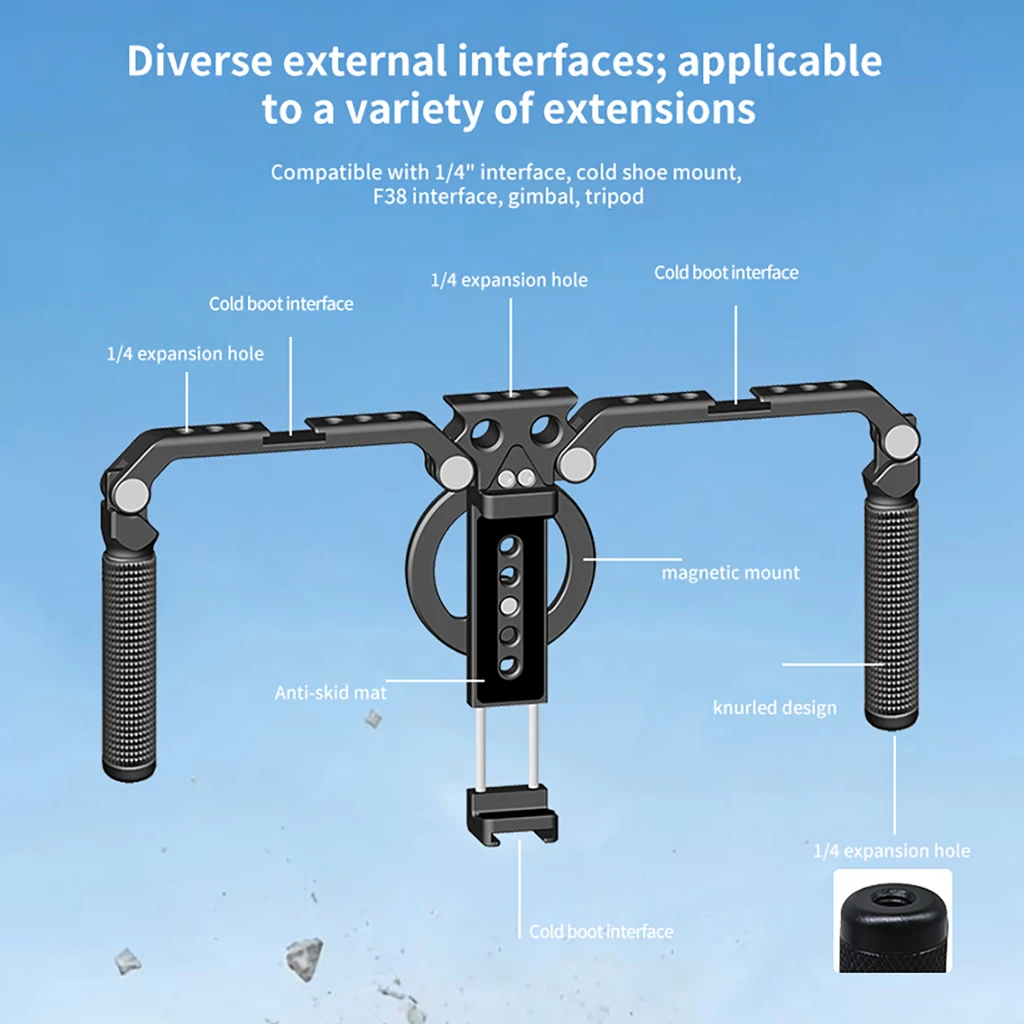 Faltbarer Telefonkäfig Videoaufnahme-Telefonstabilisator, Smartphone-Video-Rig mit Griffen für iPhone Samsung Huawei – Detail 18