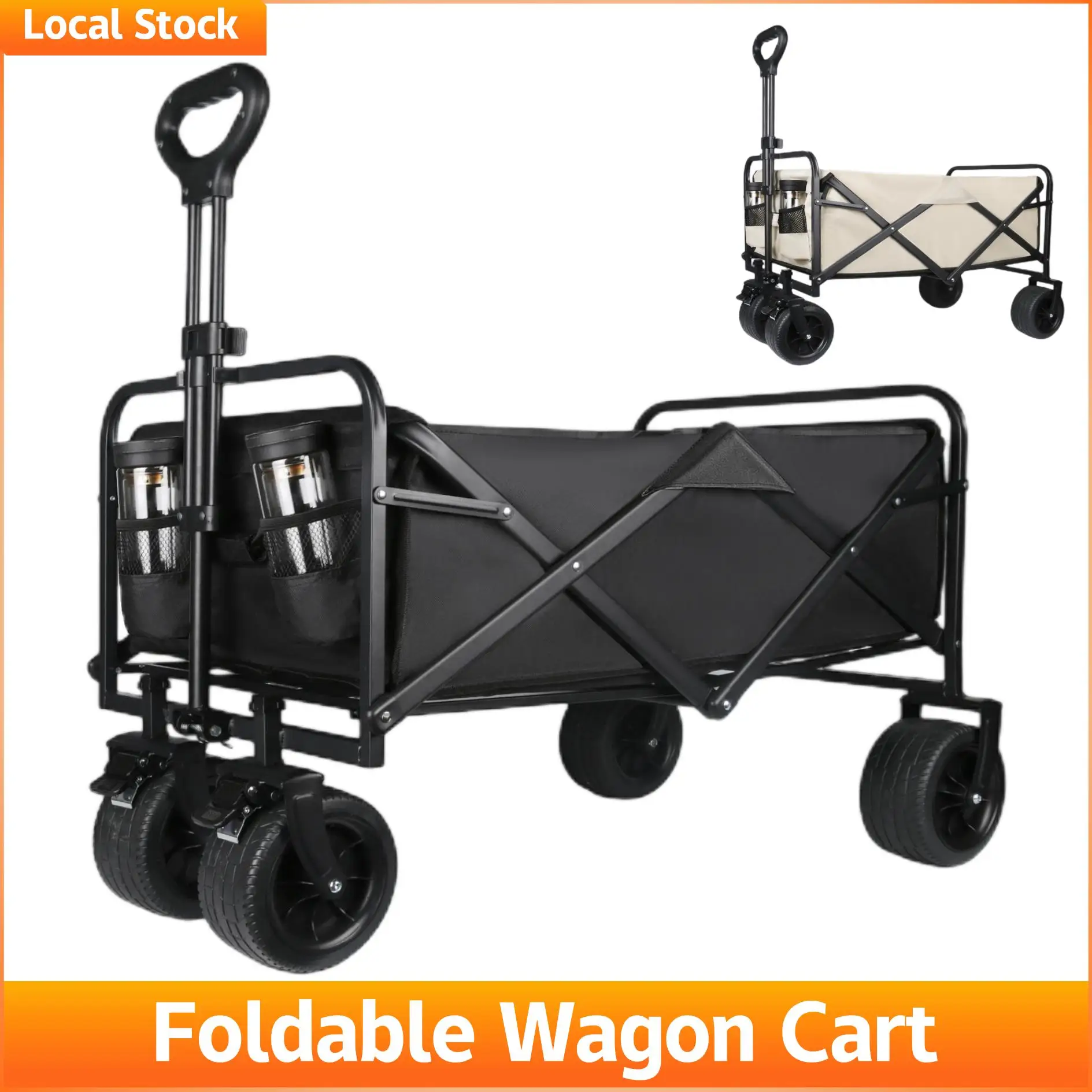 Carrello per carro Borsa pieghevole di grande capacità Carrello da campeggio Ruote spesse Carrello per la spesa pieghevole con manico telescopico per generi alimentari