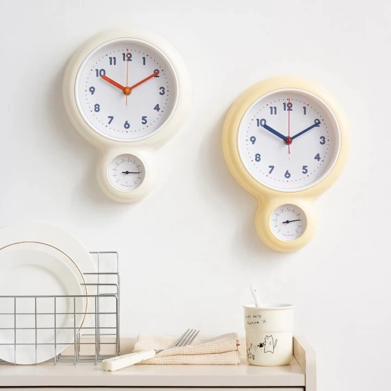 Korean Style Creative Small Quartz Wall Clock, Multifunctional Clock With Temperature Display, Kitchen Home Decor