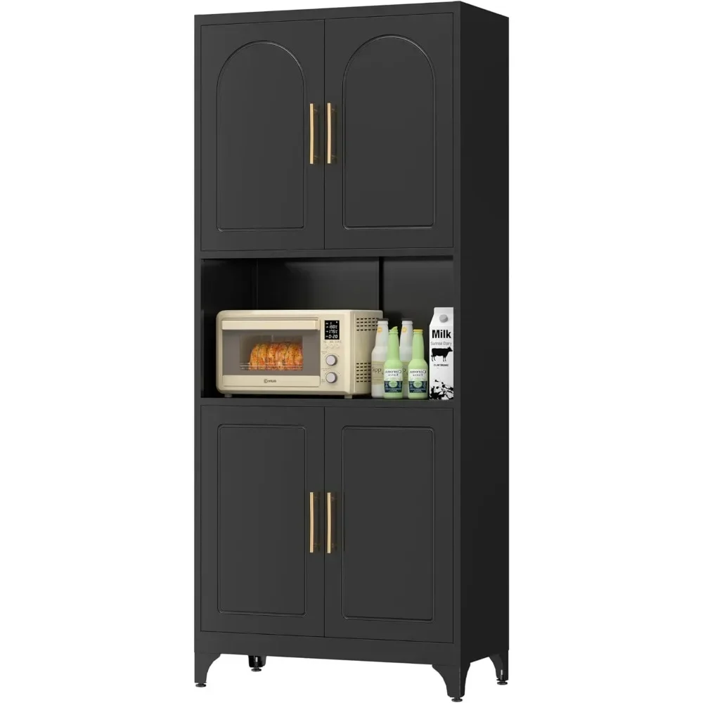 خزانة تخزين مخزن المطبخ بطول 75 بوصة مع حامل ميكروويف وخزانة معدنية وأربعة أبواب وأرفف قابلة للتعديل لتنظيم المطبخ #1