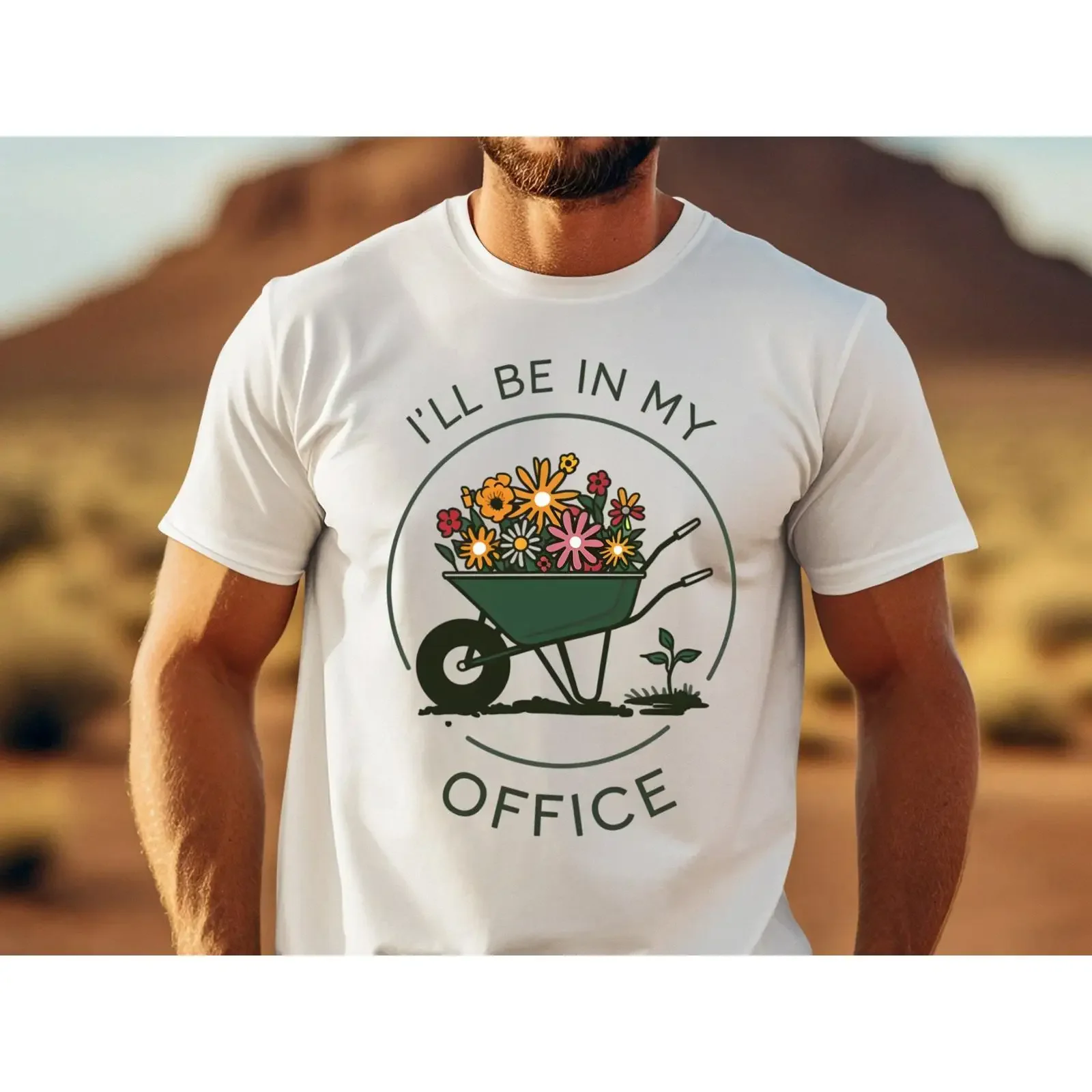 Floral Wheelbarrow Gardening T Shirt I amp 39 ll Be In My Office vintage Washed designer clothes Comfortable Stylish graphic