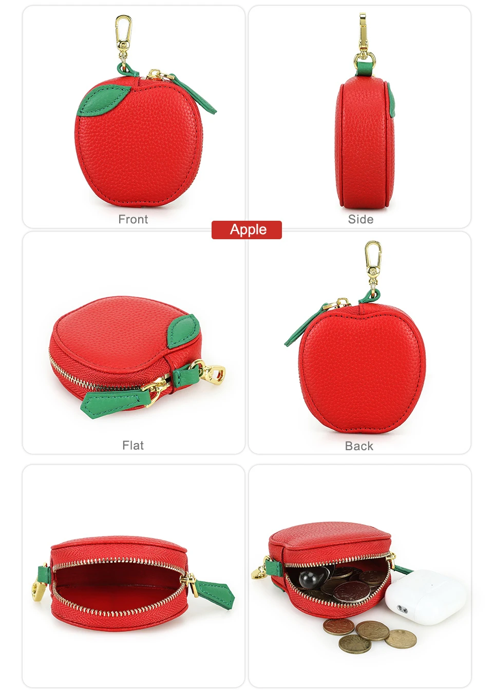 CONTACT'S Genuine Leather Bag Charm, Fruit Series Mini Pouch Keychain, Cute Handbag Pendant for Women, Female Small Item Holder