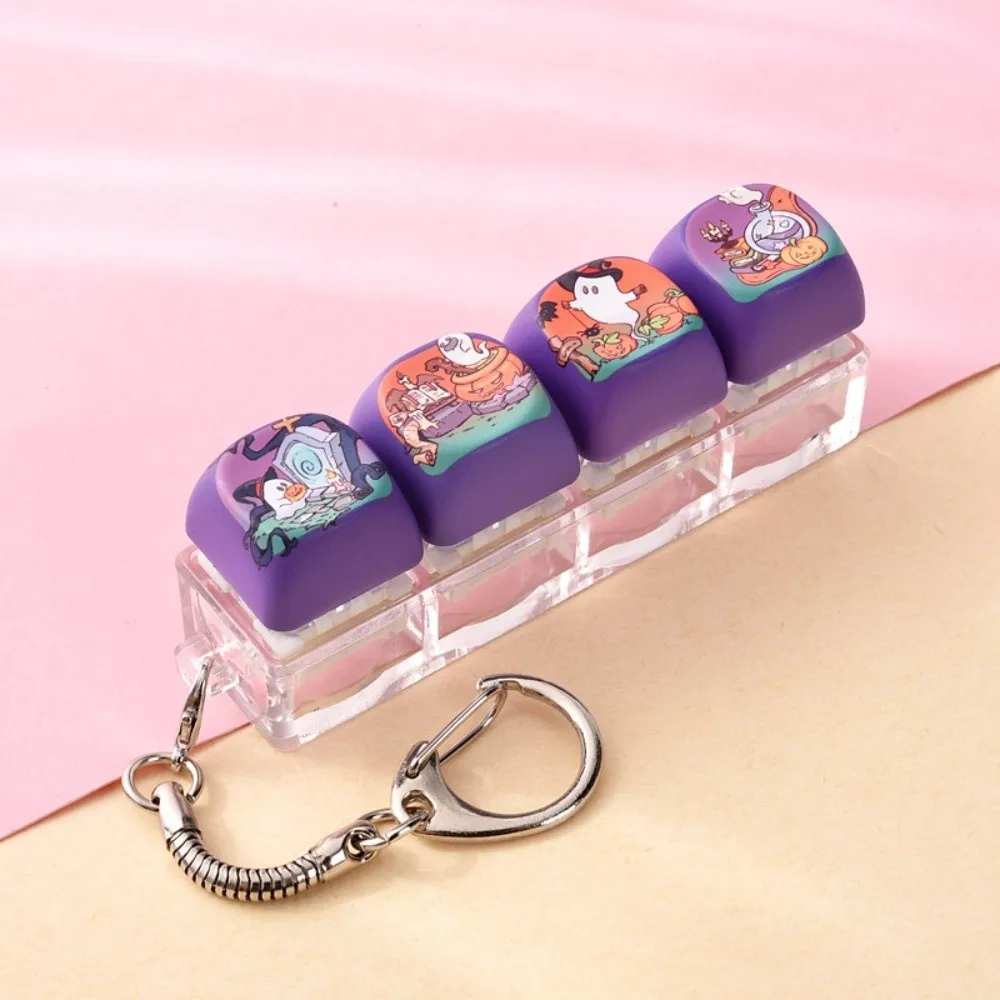 Plastic Keyboard Fidget Keychain Cartoon Pattern Halloween Theme Light Up Keychain Keyring Attachment Light Up Pressable Key