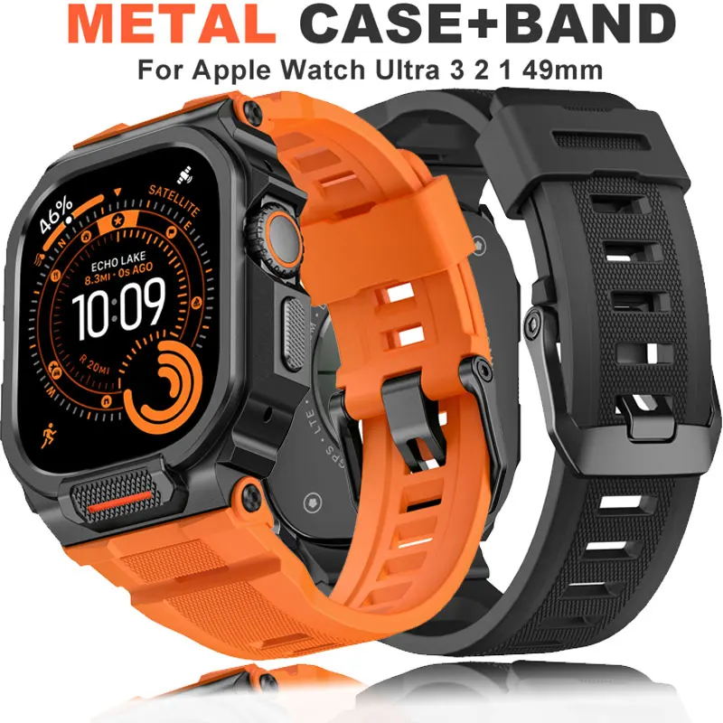 Case+Strap for Apple Watch Ultra 3 2 49mm Modification Kit Strap Iwatch Ultra 3 2 1 49mm Silicone Bracelet+Metal Case Accessory