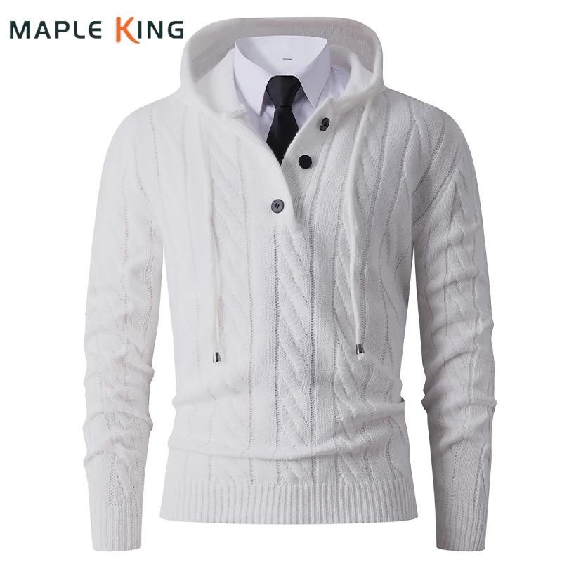 

Vintage Hooded Sweater Men Pullover Pull Homme Jersey Button Designer Solid Color Warm Jacquard Men's Coats Sweaters Knitwear