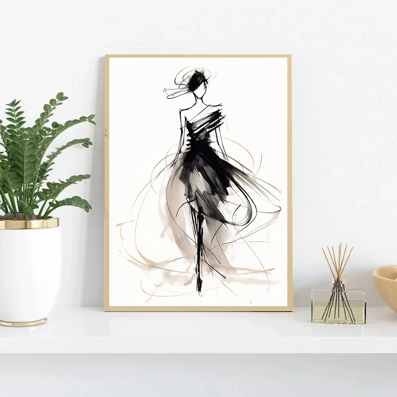 1pc frameless Canvas Painting Fashion Design Sketch Abstract Woman Line Drawing Poster Print Canvas Painting Wall Art Picture fo