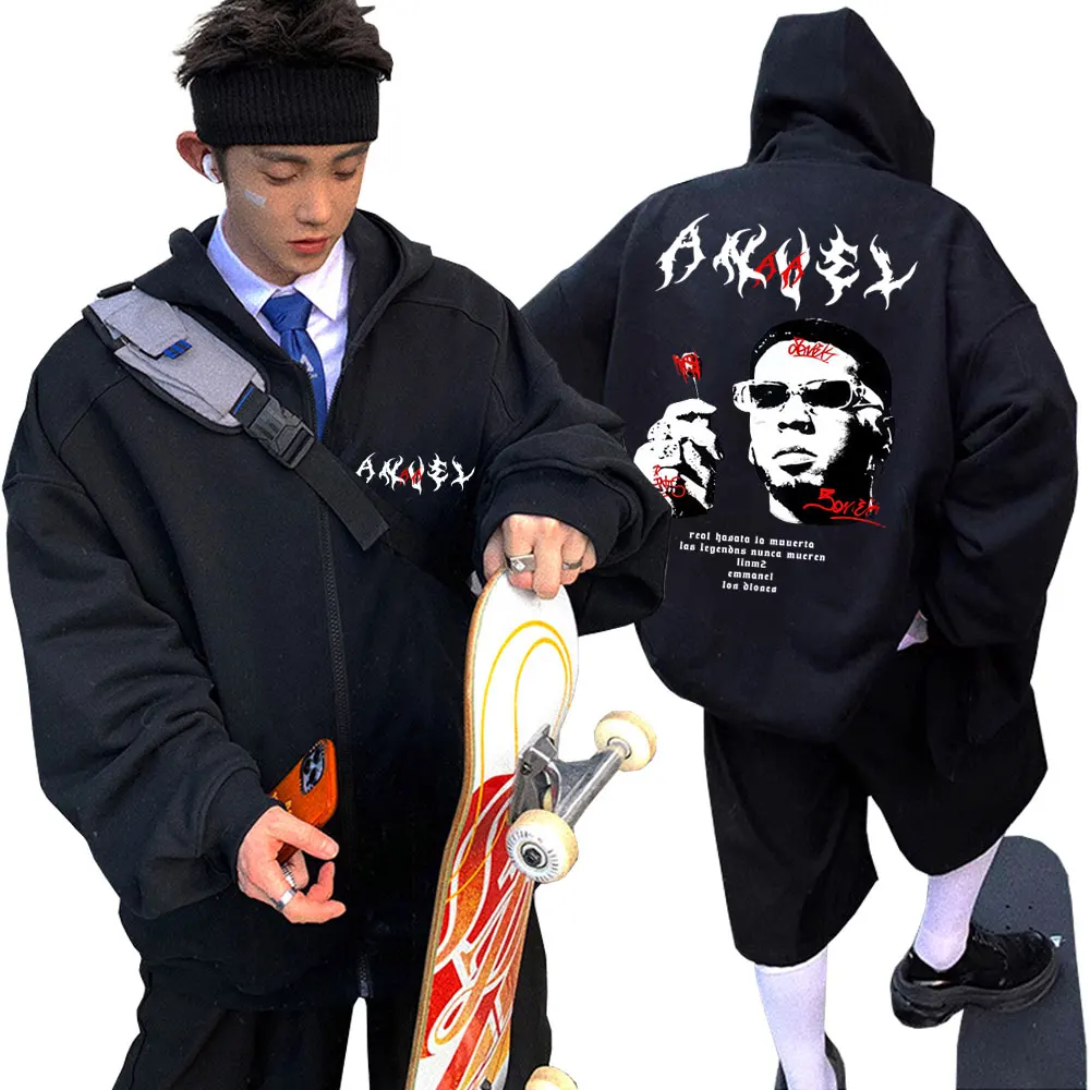 

Rapper Anuel AA Face Graphic Zipper Hoodie Real Hasta La Muerte Merch Zip Up Jacket Coat Men Hip Hop Fashion Oversized Hoodies