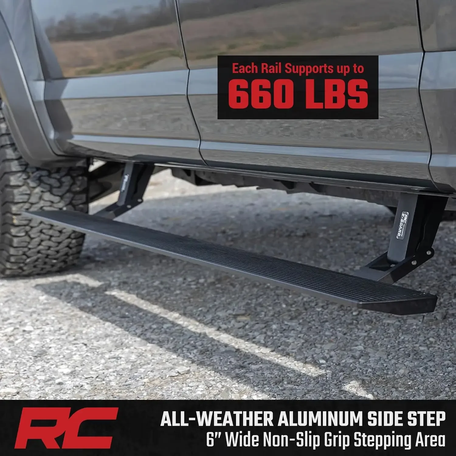 Rough Country Power Running Boards with LED Step Lights for Ford F-150 Lightning/F-250/F-350/Raptor (2015-2026) Crew Cab - Retractable Electric Side Steps, Non-Slip Aluminum view 4