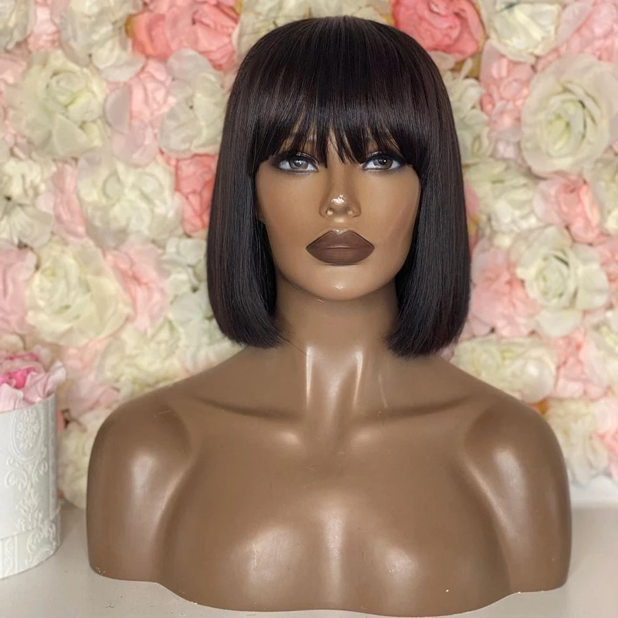 

Предварительно выщипанные короткие боб шелковистые прямые натуральные черные волосы женские бесклеевые синтетические прозрачные парики фронта шнурка с волосами ребенка