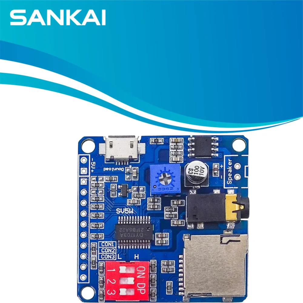 DY-SV5W 5W Class-D MP3 Player Module, Serial UART/IO Control, 65535 Tracks, 24-bit DAC for DIY