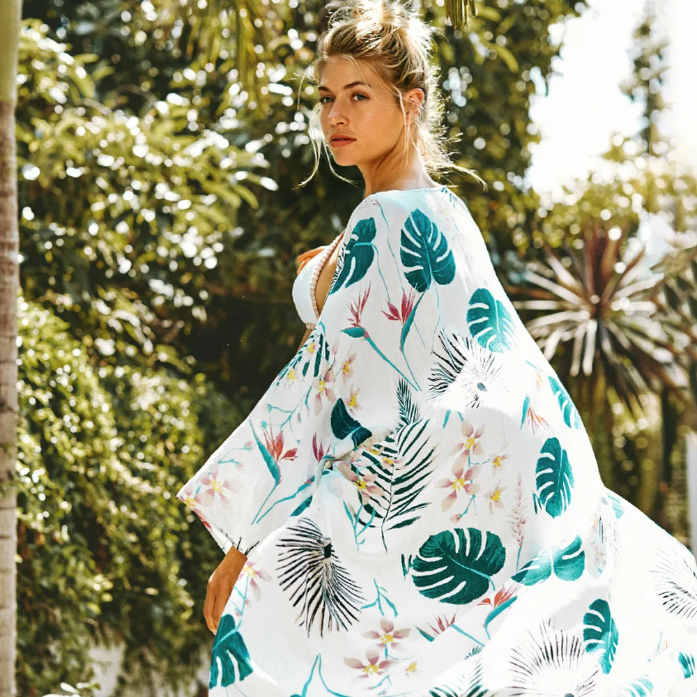 Cardigan estampado de chiffon, nova camisa solta de proteção solar para férias na praia, maiô, agasalhos, camisa feminina