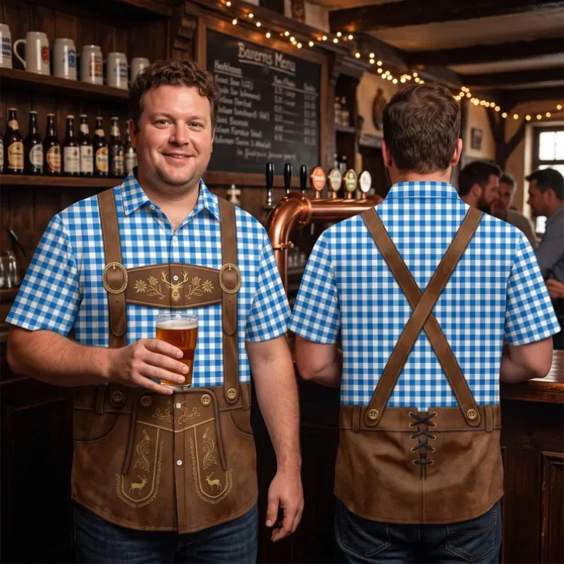 Men Oktoberfest Hawaiian Shirt German Beer Festival 3D Full Print Short Sleeve Lapel Collar Beer Mug Casual Party aloha shirt