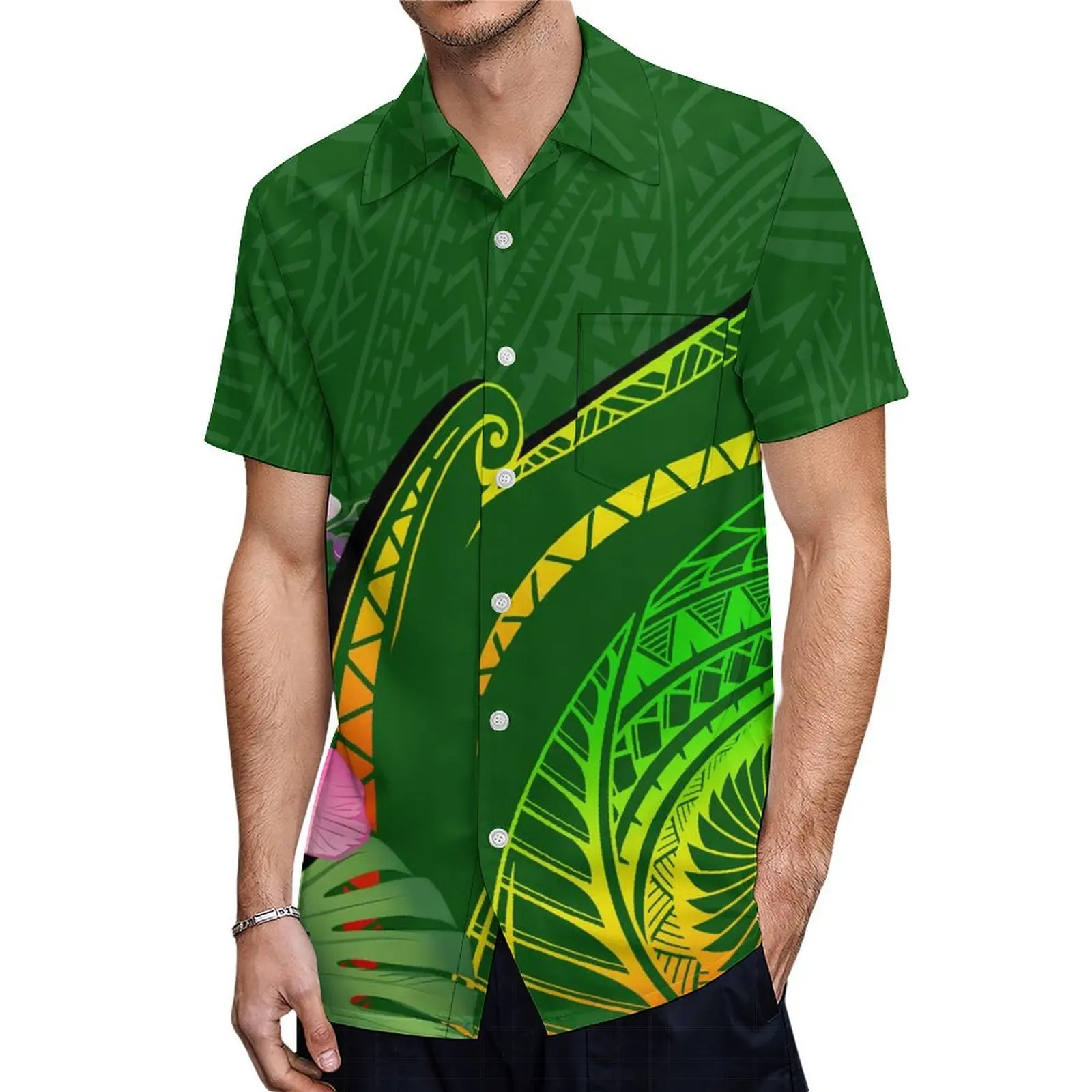 Vestido gola redonda sexy para homens e mulheres, camisa de manga curta, combinando polinésia, terno para casal, verão