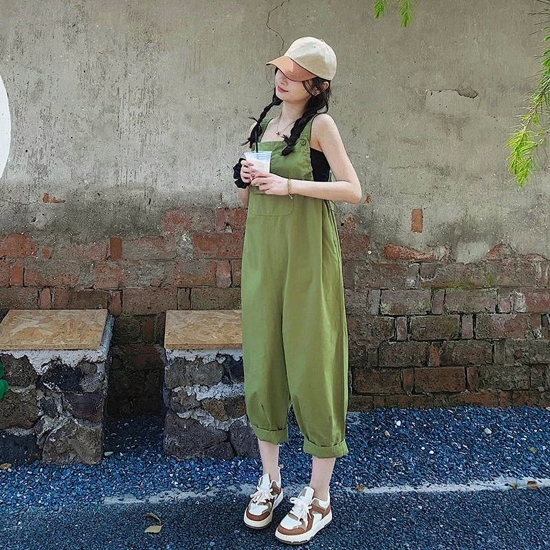 

Korean Style Student Overalls Women Loose Slimming Summer New Casual Jumpsuit Wide Leg Pants Salt Aesthetic