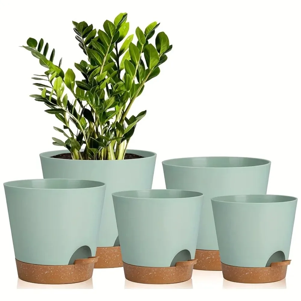 5pcs Plant Pots Self Watering Planters for Indoor Plants with Drainage Hole, Nursery Planting Pot Plastic 7/6.5/6/5.5/5 Inches