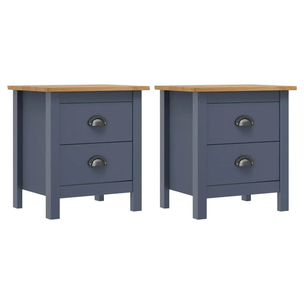 Set of 2 Grey Pine Wood Bedside Cabinets - 46x35x49.5 cm - Stylish Storage for Bedroom