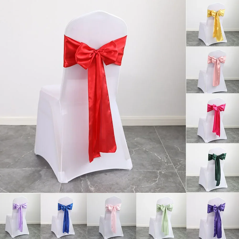 

1pc Satin Chair Sash for Wedding Chair Knot Cover Decoration Chairs Bow Ties for Party, Rwedding Chair Back Decor 의자 리본