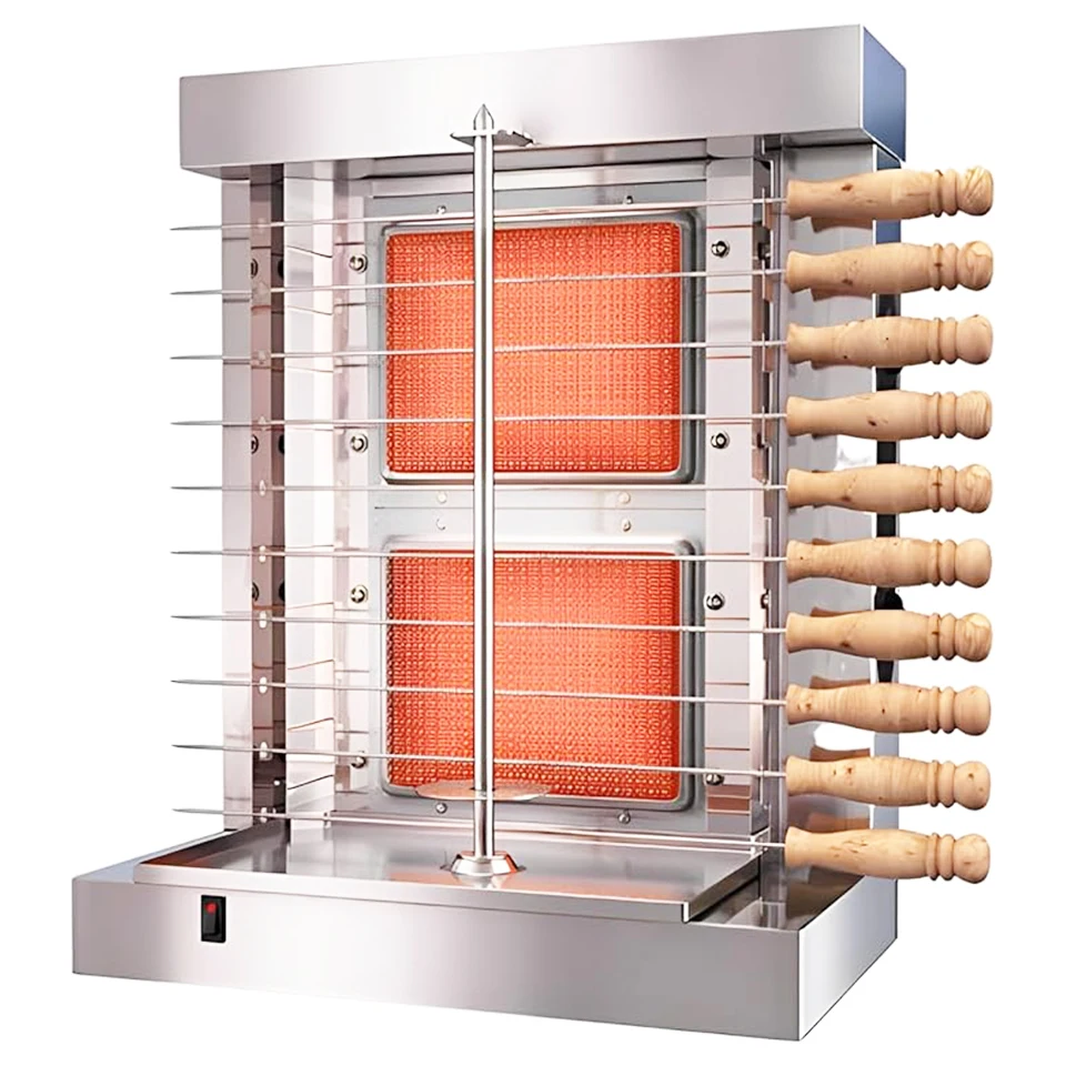 

GB25A LPG-Powered Commercial Rotary Kebab Roaster: Stainless Steel Shawarma Grill Oven With Integrated Burners