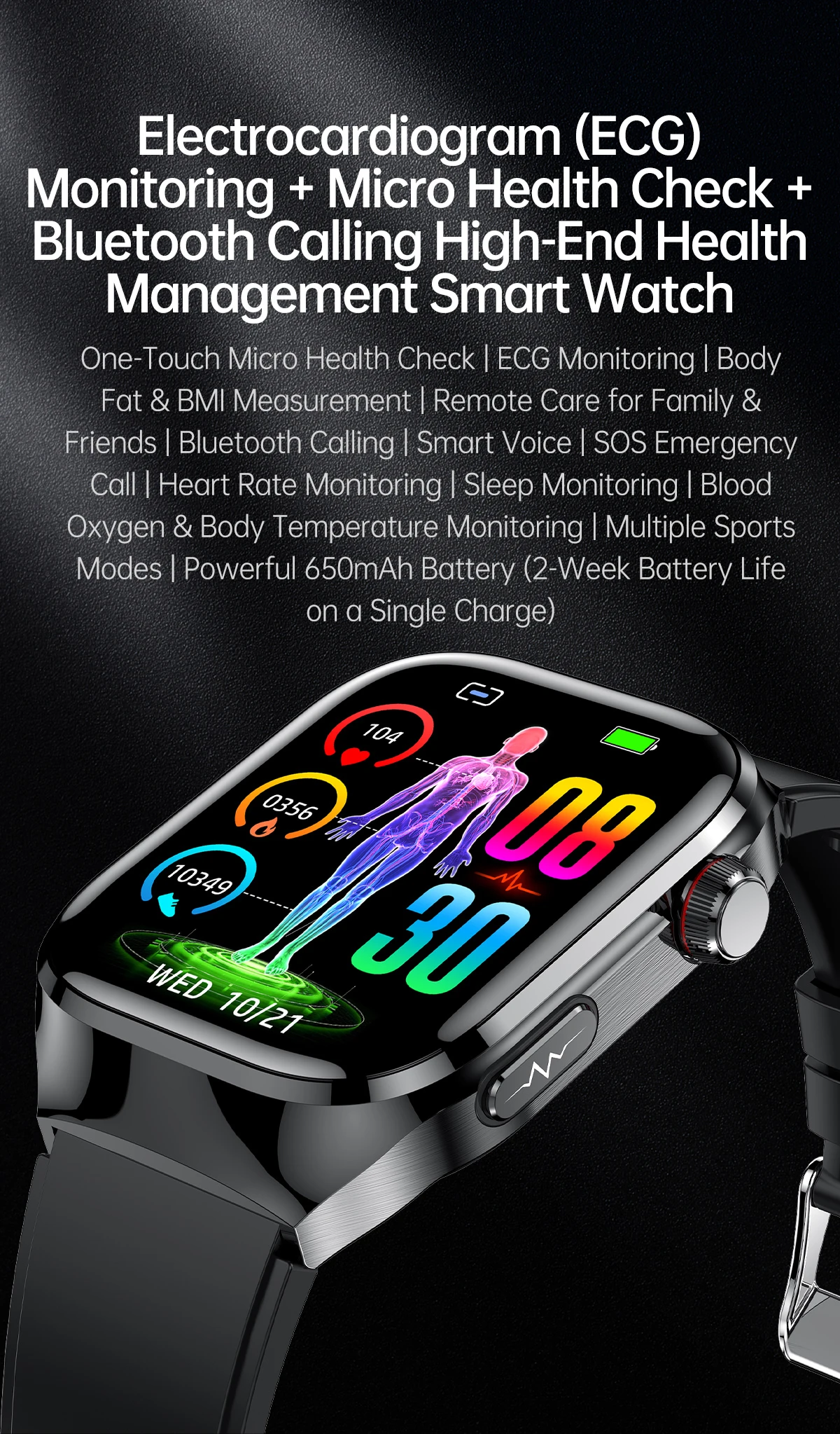 Marsyu Herren EKG+PPG Fünf-Organen-Gesundheitsdiagnose Smartwatch Harnsäure Blutfette Blutdruck Temperatur Herzfrequenz Smartwatches – Detail 1