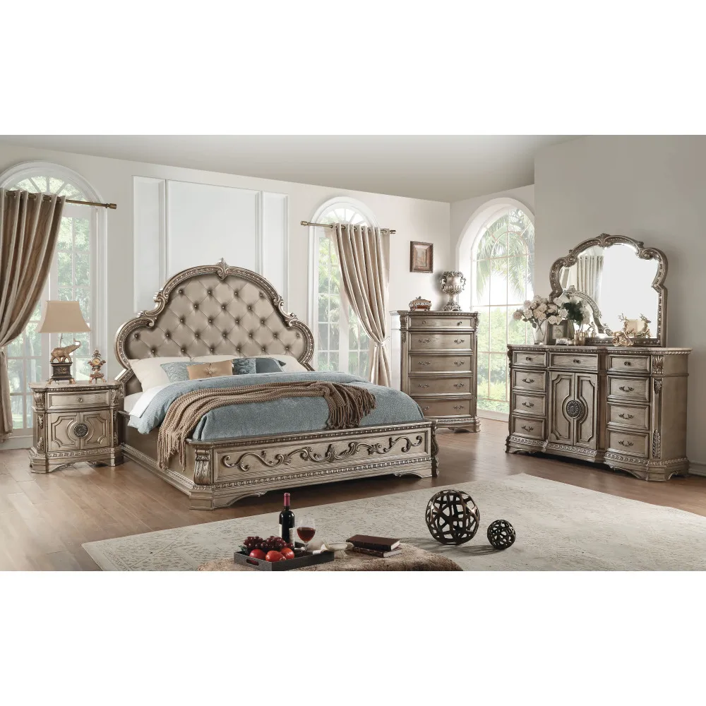 Dresser (WOOD TOP) in Antique Silver European Style Dressing Table Villa Furniture American Bedroom Vanity Mirror Solid Carved image 4