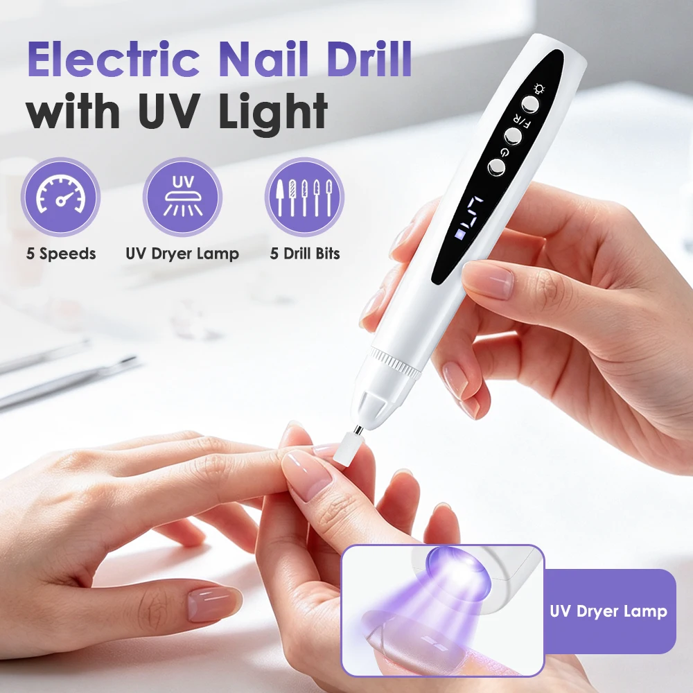Electric Nail Drill Machine with UV LED Nail Lamp Rechargeable Nail Polisher Professional Electric Nail Sander File for Manicure