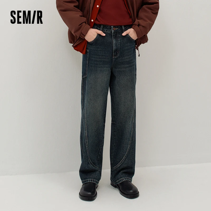 Semir Men Denim Jeans Heavyweight Curved Leg Streamlined Fit Workwear Utility Vintage Style 2026 New Winter Daily Wear