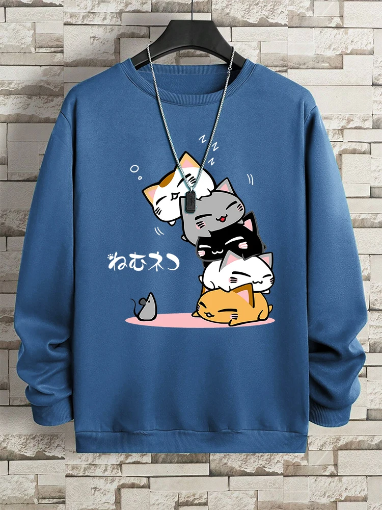 Cute Stacked Cats Sleep Man Hoody Hip Hop Fitness Pullover Vintage Oversize Casual Sportswears Autumn Thicken Clothing Women