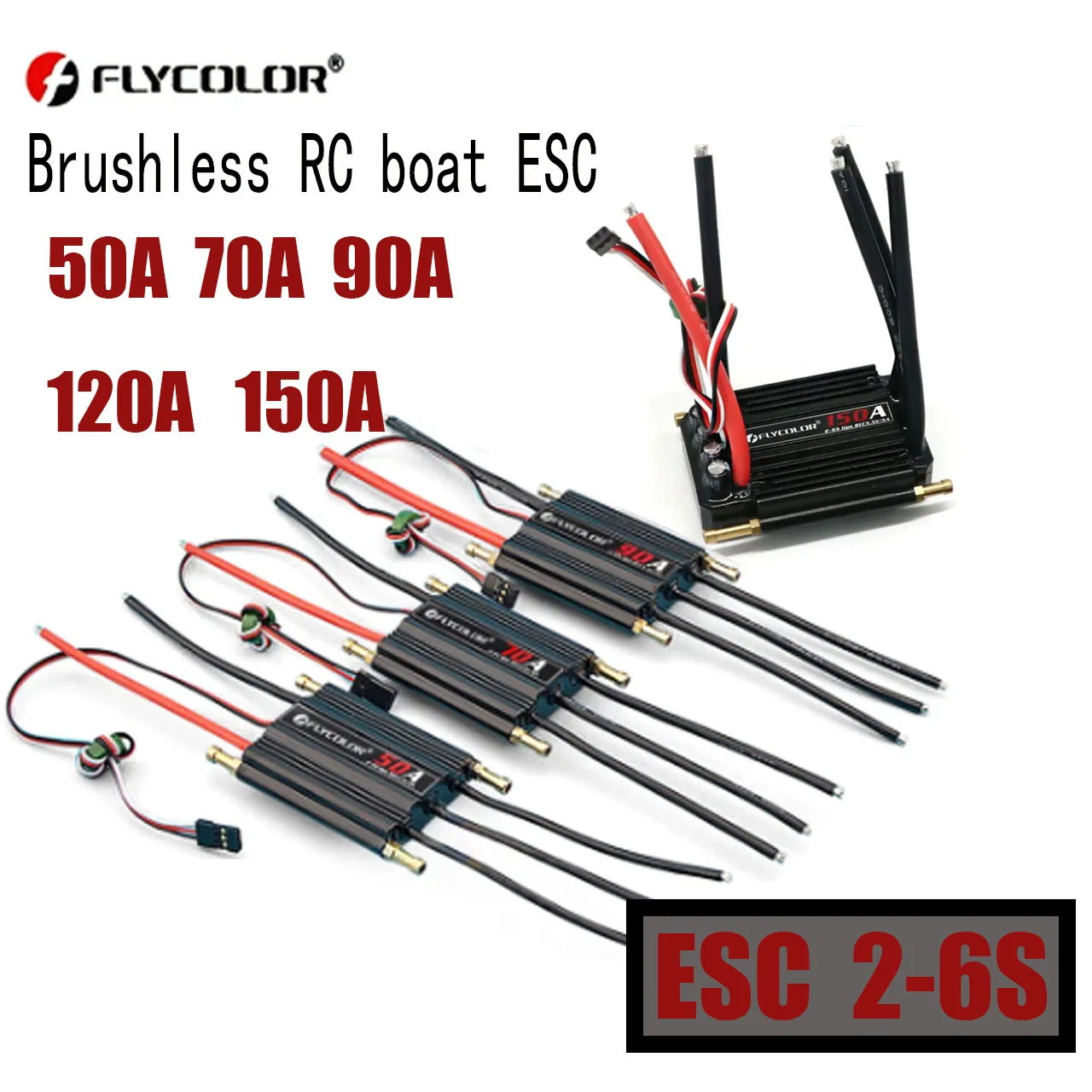 Flycolor 50A/70A/90A/120A/150A Speed Controller Brushless ESC Support 2-6S BEC 5.5V/5A for Model Ship RC Boat