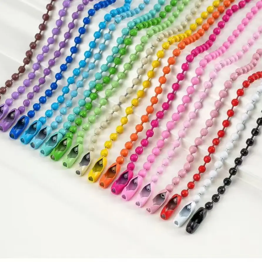 100pcs 10cm Iron Colorful Ball Bead Chain Fits KeyRing Key Chain Dolls Label Hand Tag Connector DIY Jewelry Making