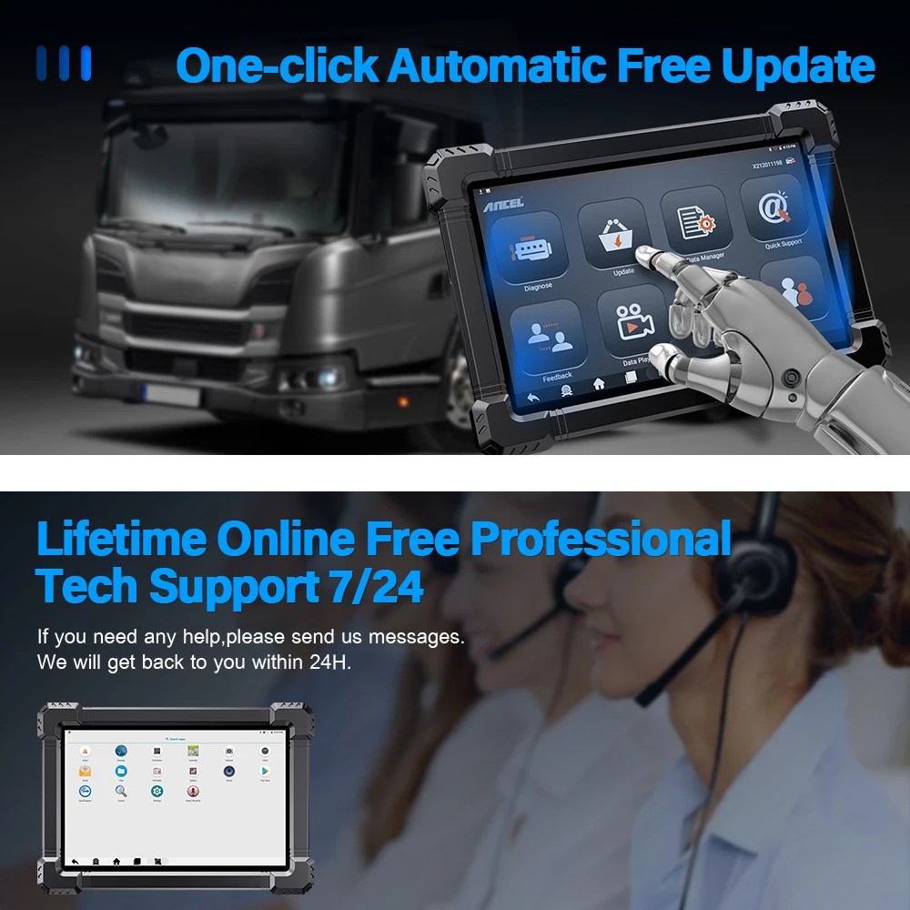 2026 Ancel X7 HD Trucks Professional Diagnostic Device Complete System OBD2 Scanner ECU Oil Reset Bi-directional for Iveco MAN