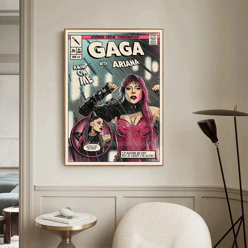 Famous Singer Lady Gaga Album Posters Vintage Comic Style Cover Prints Canvas Painting Wall Art Pictures Home Room Music Decor