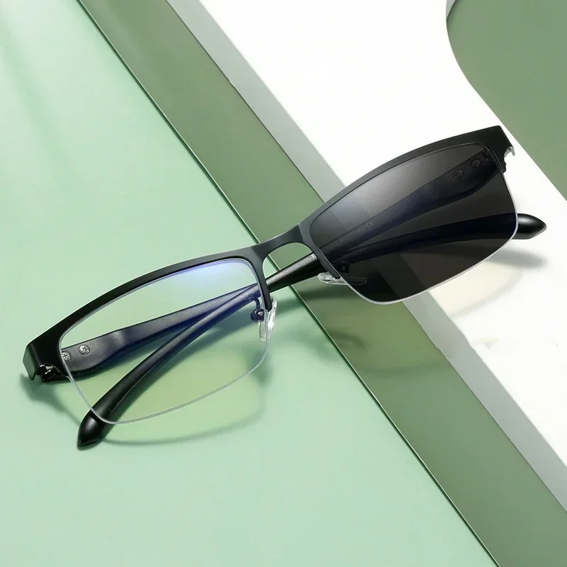 Anti-blau Licht Photochrome Weit Anblick Gläser Business Metall Halb Rahmen Lesebrille Männer High-definition Presbyopie Brille – Detail 2