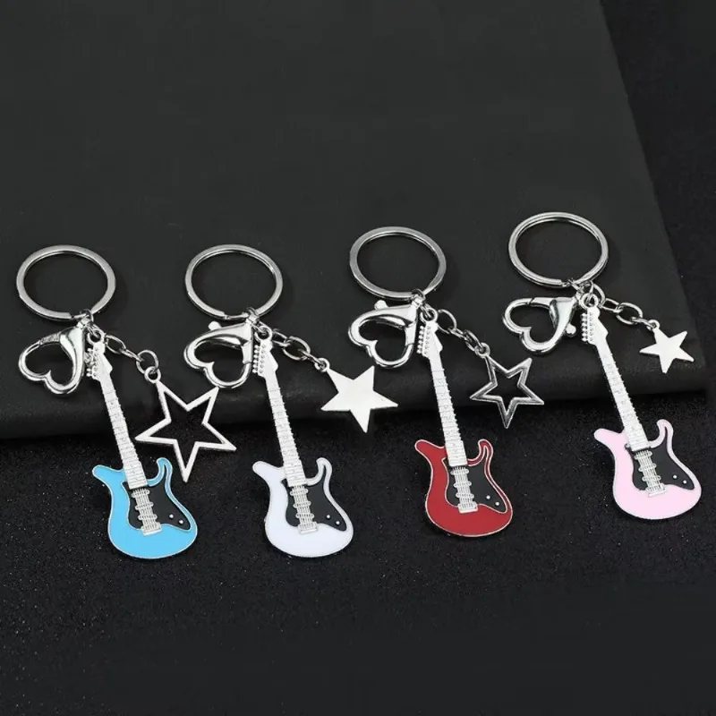 Y2k Guitar Love Heart Star Keychain for Women Fashion Pendant Vintage Rock Accessories Sweet Cool Trendy Gift Music Enthusiasts