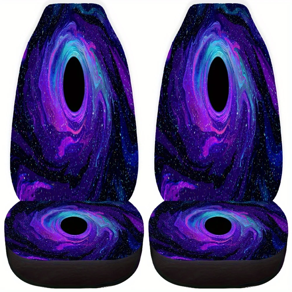 قطعتان من أغطية مقاعد السيارة ذات الطباعة الفنية الدوامة الكونية للنساء والرجال، واقي المقعد الأمامي العالمي للسيارات وسيارات الدفع الرباعي وسيارات السيدان و