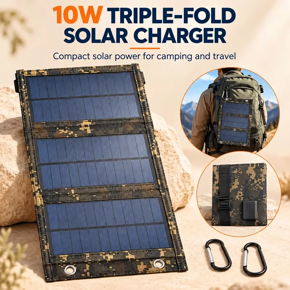 10W Foldable Solar Panel Charger with 24% Conversion Rate for Camping