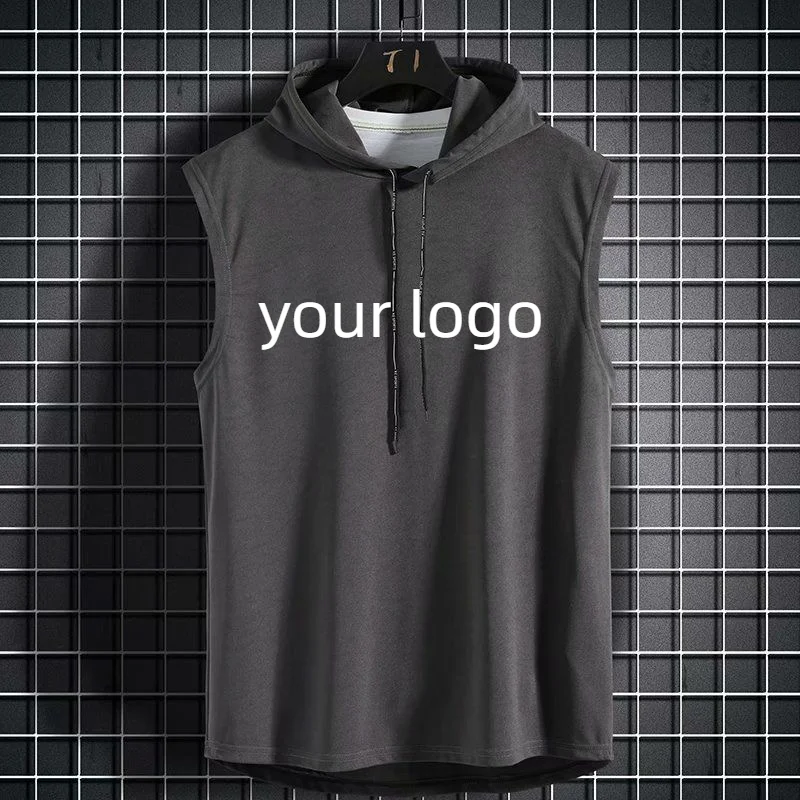 Custom Your Logo Summer Mens Muscle Hoodie Vest Sleeveless Bodybuilding Gym Workout Fitness Shirt Vest Hip Hop