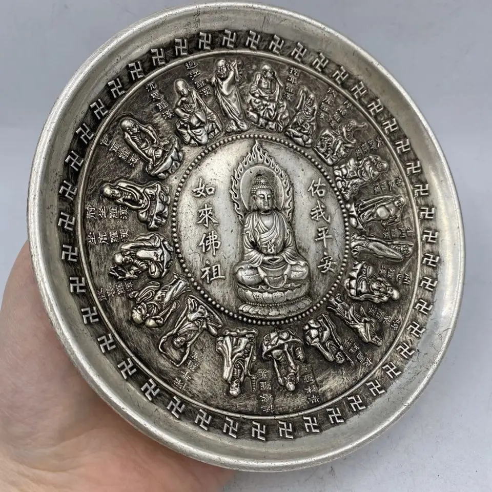 

15m imitation silver plated plate silver arhat buddha craft silver plate household display