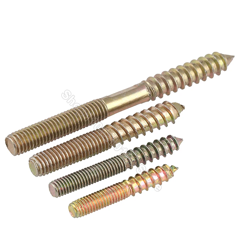 2-10Pcs Color Zinc Hanger Bolt Double Headed Self-Tapping Screw Wood To Metal Dowel Dual End Furniture Fixing Self Tapping Screw