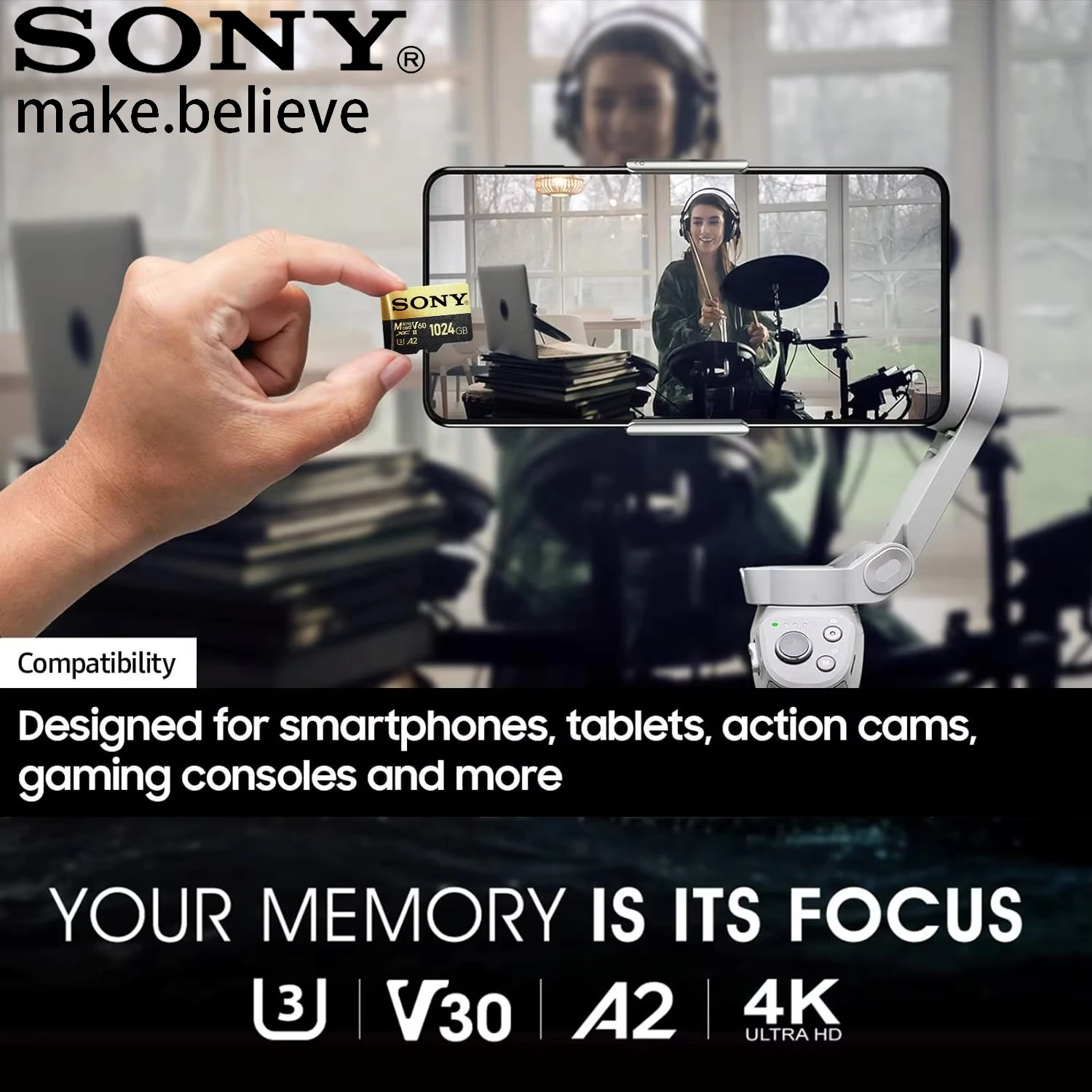 بطاقة ذاكرة MicroSD أصلية سوني 128 جيجابايت 256 جيجابايت/512 جيجابايت/1 تيرا بايت عالية السرعة 170 برميل/الثانية فئة 10 U3 A2 V30 4k للطائرة بدون طيار/الكاميرا/PS5