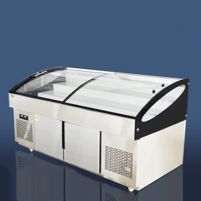 Commercial Restaurant Refrigeration Display Cooler Open Door Type Dim Sum Cabinet with Marble for Seafood and Cake Display