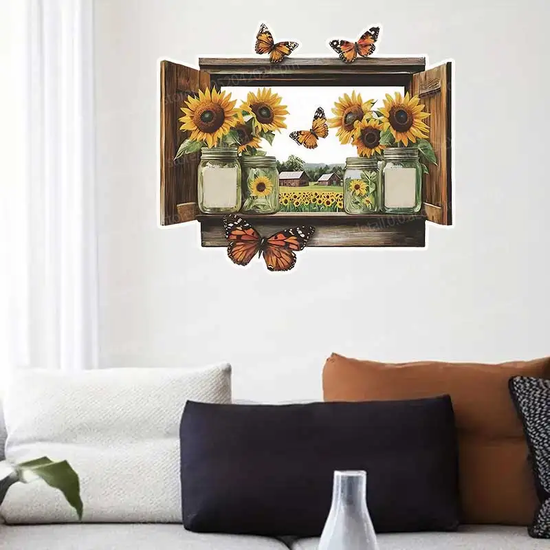Sunflower Fake Window Wall Stickers Decorative Home Background Beautification for Bedroom Living Room AA135 view 6