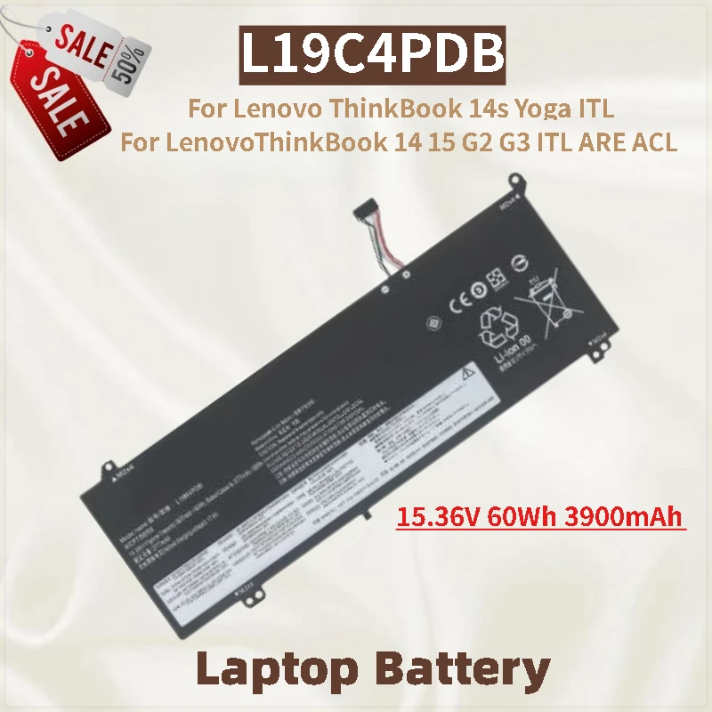 

New Laptop Battery L19C4PDB 15.36V 60Wh 3900mAh For Lenovo ThinkBook 14 15 G2 G3 ITL ARE ACL and ThinkBook 14s Yoga ITLSereis