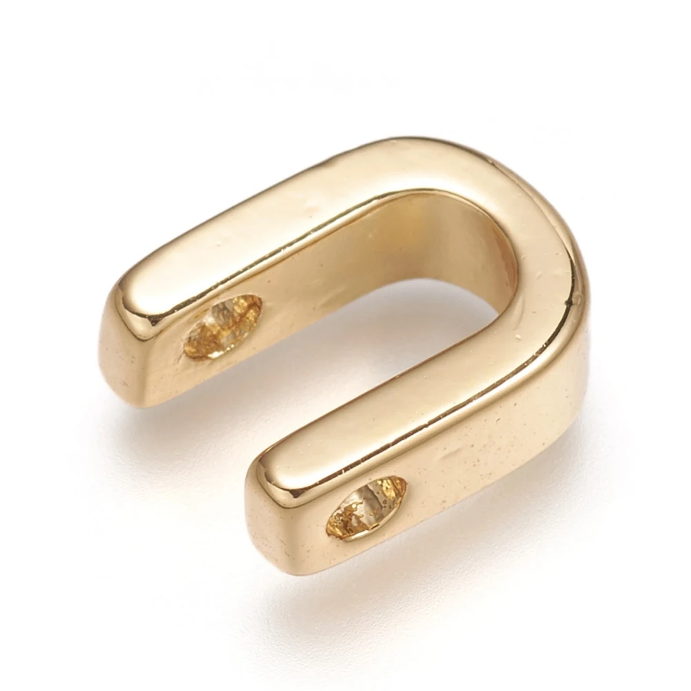 10 Pcs Real 18K Gold Plated Brass Letter Charms Long-Lasting Plated Pendants Accessory Letter.U: 8.5x6.5x3mm Hole: 1.6mm